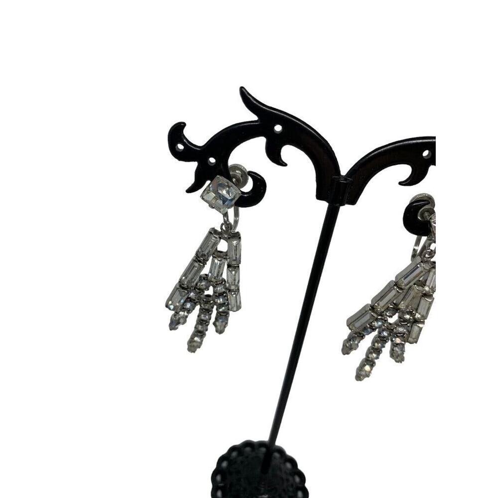 Vintage Rhinestone Earrings Dangle 2" Drop Screwback Non-Pierced - Picture 3 of 8